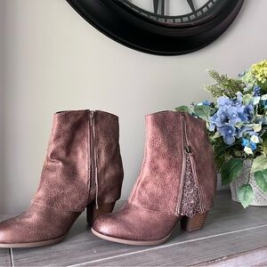 Not Rated Dusty Rose Ankle Booties with Side Zip and Lace Panel